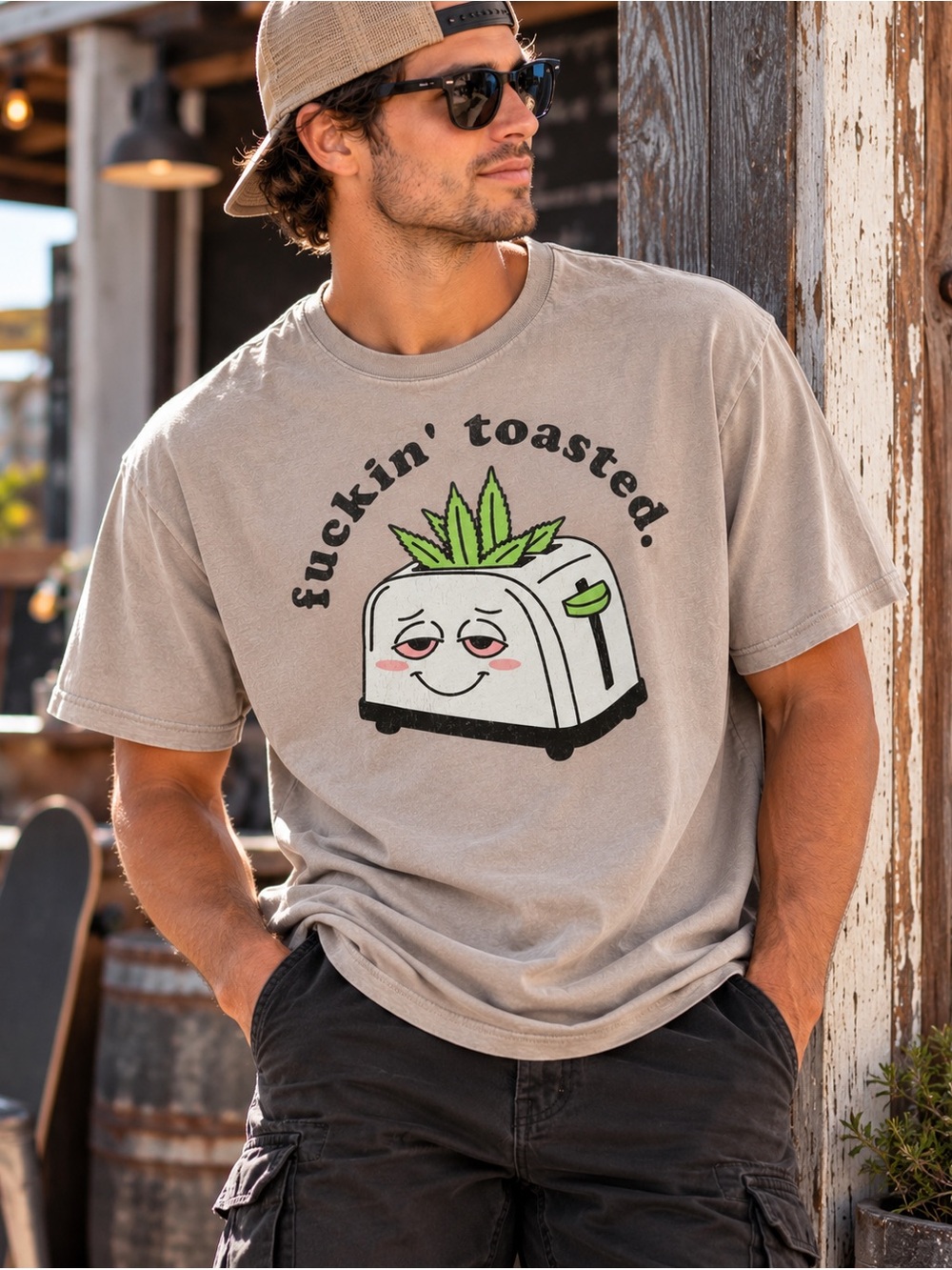 Spencer’s Fuckin’ Toasted Graphic T Shirt Gray Size Large Cannabis Humor Tee